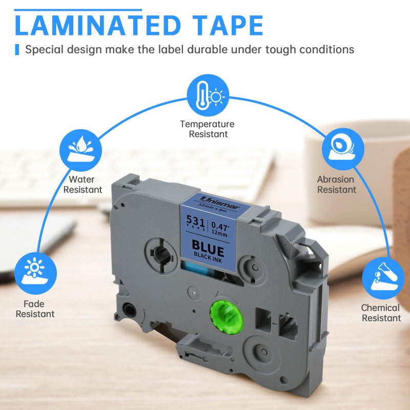 Unismar Blue on White Label Tape Compatible Replacement for Brother Ptouch TZe-243 TZ243 TZe243 18mm 0.7 Laminated Tapes for PTD400AD PTD400VP PT-D600 PTD600VP PT-P700, 3/4 in x 26.2 ft, 2-Pack - Image 3